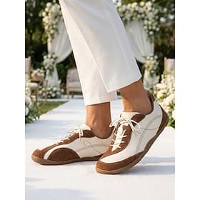 Men's Brown and White Casual Dress Sneakers - Lightweight Lace-Up Comfort Shoes - Smart Gentleman Footwear for Garden Weddings, Outdoor Ceremonies and Elegant