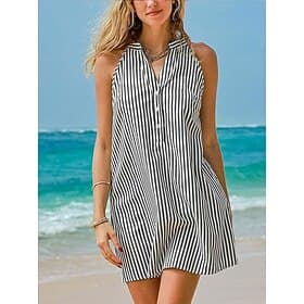 Mujer Mini vestido Vestido de verano Vestido a rayas Elegante Moda Playa Vacaciones Ajuste regular A Rayas Sin Mangas Cuello halter Azul Piscina Rojo Caqui Azu