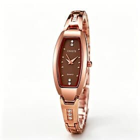 Women's Luxury Rose Gold Bracelet Watch Tonneau Shaped Quartz Wristwatch with Coffee Dial and Crystal Accents Small Face Jewelry Dress Watch for Ladies Girls G