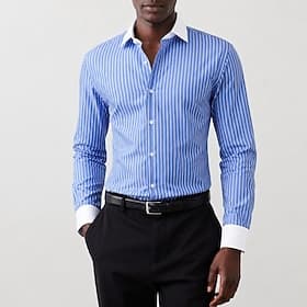 Men's Shirt Dress Shirt Non Iron Shirt Button Up Shirt Vertical Stripes Daily Business Blue Light Pink Black White Long Sleeve Turndown Spring All Seasons Clot