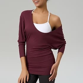 Women's pilates top Yoga Shirts Yoga Tops Scoop Neck Skin Friendly Comfort Lightweight Pleated Long Sleeve Sports Solid Color Top For Pilates Gym Workout Runni