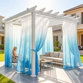 Outdoor Sheer Curtains for Patio, 1 Panel Waterproof Rod Pocket Gradient Indoor Voile Sheer Curtain for Living Room, Bedroom, Porch, Pergola, Yellow, W52 x L8