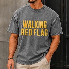 Men's Walking Red Flag Acid Wash Shirt Heavyweight T-shirt Short Sleeve T shirt DTG Crew Neck Shirt Fashion Daily Holiday Blue Black Red Spring Summer Clothin