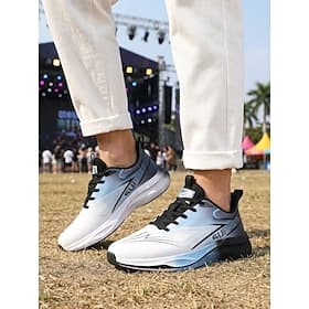 Men's White Black Music Festival Sneakers - Lightweight Breathable Cushioned Sport Shoes - Trendy Low Top Walking Footwear for Concerts, Outdoor Events, Travel