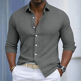 Men's Shirt Casual Shirt Button Up Shirt Jacquard Shirt Black White khaki Gray Light Blue Long Sleeve Plain Shirt Collar Casual Daily Clothing Apparel Elegant