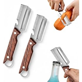 2 Pcs 3 in 1 Multifunctional Vegetable Peeler With Hanging Hole, Stainless Steel Bottle Opener and Grater with Plastic Handle, Kitchen Gadgets Tool for Potatoe