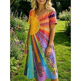 Women's Knee Length Dress Shift Dress T Shirt Dress Tee Dress Casual Regular Fit Floral Graphic Short Sleeve Crew Neck Yellow Pink Wine Orange Summer Spring