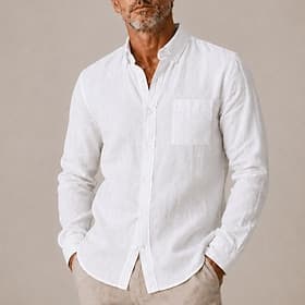 Men Linen Shirt Button Up Shirt With Button-Down Collar, Casual Daily Formal Events, Long Sleeve With Pocket, Spring Summer Clothing Apparel