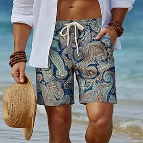 Herre Bohem Paisly Blomstermønster Badeshorts Badedrakter Badeshorts Surfeshorts Medium Midje Retro / vintage Strandferie Sidelommer Mesh fôr Elastisk snøring