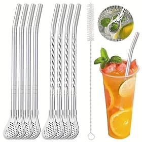 Stainless Steel Straw And Spoon Set, 9-Piece Detachable Mesh Spoon, Reusable Multifunctional Stirring Spoon For Coffee, Milk Tea, Juice Loose Leaf Tea, Heavy-