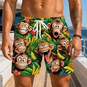 Homme Animal Cocotier Banane Maillots de bain Maillots de bain shorts de bain Shorts de Surf Taille Moyenne Hawaïen Quotidien Vacances à la Plage Poches Latéra