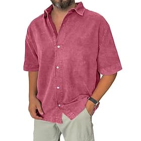 Chemise Homme SoftFade™ Chemise Décontractée Chemise À Boutons Chemise Délavée Bleue Noire Rose Bleu Marine Violet Manches Courtes Col Uni Quotidien Vêtements