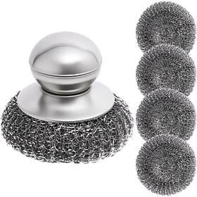 5PCS Stainless Steel Kitchen Cleaning Brushes with Ergonomic Handles Heavy-Duty Cookware and Dish Cleaning Tools, Suitable for Stubborn Stains, Easy-to-Grip D