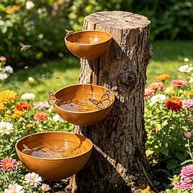 Ensemble de 3 mangeoires suspendues pour insectes et oiseaux, abreuvoir rustique à 3 niveaux en fer, décoration cascade pour jardin extérieur, station d'abreuv