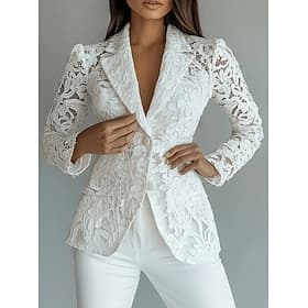 Women's Casual Jacket Lace Jacket Lace Blazer Lightweight Lace Elegant Floral Casual Formal Weekend Buttoned Front Regular Notch Lapel Regular Fit Long Sleeve