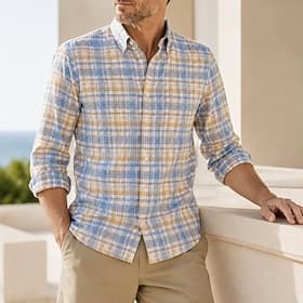 Men's Shirt Oxford Fabric Business Shirt Light Yellow Plaid