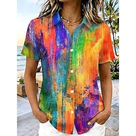 Women's Shirt Ombre Graphic Vintage Tropical Stylish Short Sleeve Collar Shirt Collar Regular Tops Casual Daily Purple Summer Spring