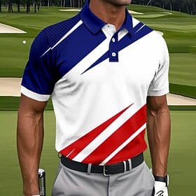 Men's Geometic Golf Sports Polo Shirts Short Sleeve Polo Shirts Lapel Sportswear Athleisure Daily Wear 3D Print Buttons Spring Summer Blue White Yellow