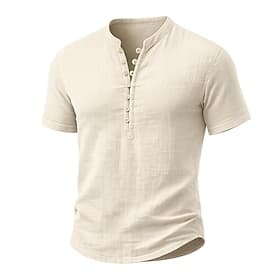 Voor heren Henley Top Korte mouw Effen Vakantie Vintage Dagelijks Knoop voorzijde Henley Casual Dagelijks Zomer Zwart Wit Licht Blauw Henley-T-shirt