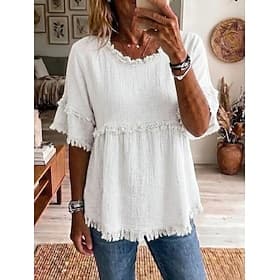 Women's Shirt Boho Shirt Casual Shirt Solid Color Elegant Bohemia Active Short Sleeve Long Tops Casual Daily Holiday Blue Black White Pink Green Summer Spring