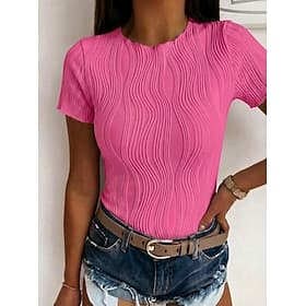 Women's Blouse Tee Top Pleated Plain Vintage Stylish Modern Short Sleeve Crew Neck Regular Tops Casual Daily Summer Black White Wine Green Rose Pink Summer Spr