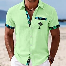 Men's Coconut Tree Tropical Plants Summer Hawaiian Shirt Tropical Shirts Aloha Shirt Short Sleeve Hawaiian Daily Beach Vacation Wear Summer Turndown 3D Print F