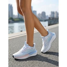 Women's Pink Gradient Ramp Breathable Mesh Running Shoes – Comfort Athletic Sneakers with Shock Absorption Sole For Jogging, Gym, Fitness Activities All-Day W