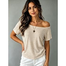 Women's T Shirt Solid Color Stylish Basic Casual Short Sleeve One Shoulder Regular Tops Casual Daily Beige Summer Spring