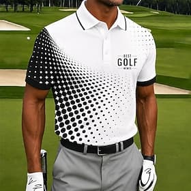 Men's Geometric Golf Sports Polo Shirts Short Sleeve Polo Shirts Collared Shirts Casual Athleisure 3D Print Buttons Breathable Mesh Summer Spring Blue Black Gr