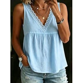 Damen Bluse Tanktop Spitze Einfarbig Vintage Stilvoll Klassisch Ärmellos V Ausschnitt Normale Oberteile Lässig Täglich Blau Weiß Gelb Grün Beige Sommer Frühlin