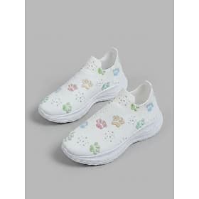 Women's White Slip-On Walking Sneakers – Lightweight Breathable Casual Shoes with Cute Paw Print Design for Travel, All-Day Comfort Everyday Wear