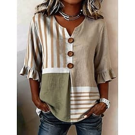 Femmes Chemise Chemise Bohème Chemise Décontractée Fleuri Graphique Élégant Bohème Actif Manche 3/4 Col en V Hauts Longs Occasionnel blanc jaune. Vert cendré