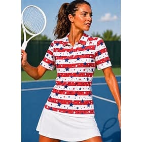 America's 250th Anniversary Women's Stripes Shirt Sport Shirt Golf Polo Shirt Tennis Shirt Short Sleeve Floral Buttons UPF50 UV Resistant High Elasticity Moist