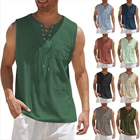 Homme Débardeur Gilet Sous-Vêtements T-shirt sans manches Sans manches Col en V Été Printemps Uni Mode Classique Confortable Cordon de serrage Occasionnel Sall