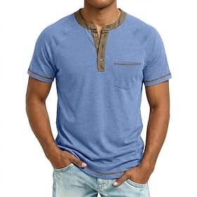 Men's Vintage Shirt Henley Shirt Retro Shirts Tee Top Short Sleeve Plain Solid Vintage Fashion Basic Color Block Henley Casual Vacation Street Spring Summer S