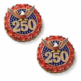 2 Pcs U.S. 250th Anniversary Brooch, Patriotic Eagle Rose Wreath Enamel Lapel Pins, USA 1776-2026 Commemorative Rhinestone Badge, Independence Day Memorial Da