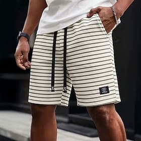 Men's Shorts Summer Shorts Beach Shorts Casual Shorts Drawstring Pocket Elastic Waist Horizontal Stripes Comfort Breathable Knee Length Outdoor Beach Vacation