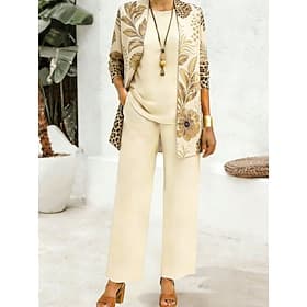Women's Pants Sets Long Sleeve Round Neck Floral Graphic Print Fashion Streetwear Casual Daily Outdoor Black Beige Spring Summer Loose Fit