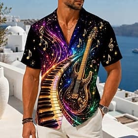 Homme Musique Guitare Instrument de musique Chemise Chemise Boutonnée Chemise à col camp Manche Courte Vintage Rétro Festival de Musique Fête Été Printemps Col