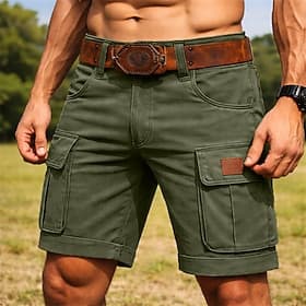 Homens Calças de carga Bermuda Cargo Calção Shorts casuais Bolsos Cintura elástica Tecido Comprimento do joelho Casual Ao ar livre Streetwear Moda Roupa de rua