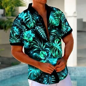 Homme Plantes Tropicales Lueur néon Fleur / Floral Chemise Chemise hawaïenne Chemises tropicales Manche Courte Hawaïen Vacances à la Plage Été Printemps Col Ra