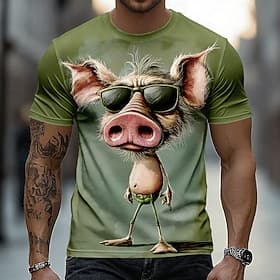 Homme Animal Cochon T-shirt Manche Courte T-shirt Impression 3D Col ras du cou Chemise Drôle Occasionnel Quotidien Rue Vert Été Printemps Vêtement Tenue S M L