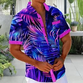 Voor heren Kokosnootboom Tropische planten Hawaiiaans overhemd Tropische shirts Aloha-shirt Korte mouw Hawaii Dagelijks Feestdagen Zomer Lente Strijkijzer 3D-a