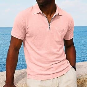 Men's Polo Shirts Golf Shirt Casual Vacation Quarter Zip Classic Short Sleeve Fashion Cool Plain Textured Zipper Buttons Spring Summer Summer Spring Regular F