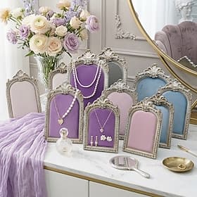 1PC, European-style Resin Material Silver-patterned Velvet Fabric Jewelry Display Stand, Suitable for Wedding Jewelry Display Stand, Dressing Table, Bedroom Ta