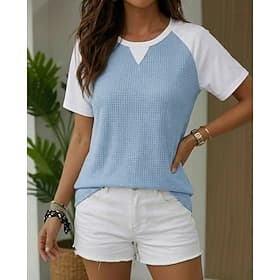 Women's Summer Tops Solid Color Fashion Classic Casual Short Sleeve Crew Neck Regular Tops Casual Daily Blue Black Purple Green Summer Spring
