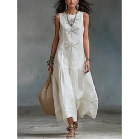Femmes Robe maxi Robe d'Été Robe Décontractée Vacances Occasionnel Boho Plage Soirée Date Coupe Ample Graphique Animal Sans manches Col en V Bleu Blanche Rose