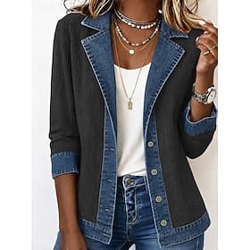 Women's Corduroy Jacket Casual Jacket Denim Jacket Comfortable Breathable Patchwork Color Block Buttons Fashion Casual Color Block Casual Street Daily Wear Reg