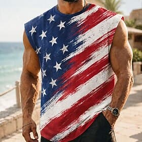 4th of July 2026 250th Men's American US Flag Undershirt Sleeveless T shirt 3D Print Crew Neck Shirt Patriotic Daily Street Red 4 Red 3 Red Spring Summer Clot