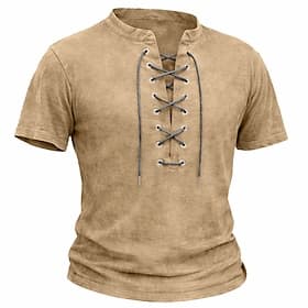 Homme Chemise Henley Chemise 100% coton délavée à l'acide Manche Courte Uni ancien Rétro Vintage Occasionnel Le style rétro Affligé Henley Occasionnel Printemp